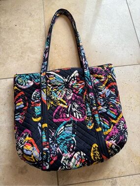 Vera Bradley Navy Quilted Tote with Multicolor Floral & Butterfly Print